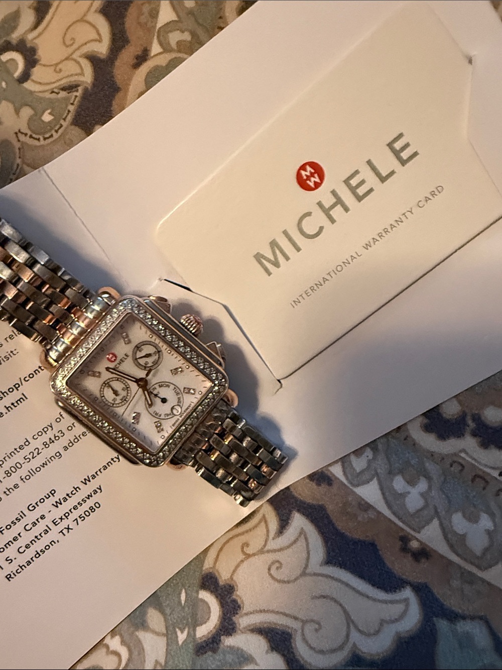 Michele Two-Tone Diamond Bezel Chronograph Watch - Silver & Rose Gold - Picture 4 of 7